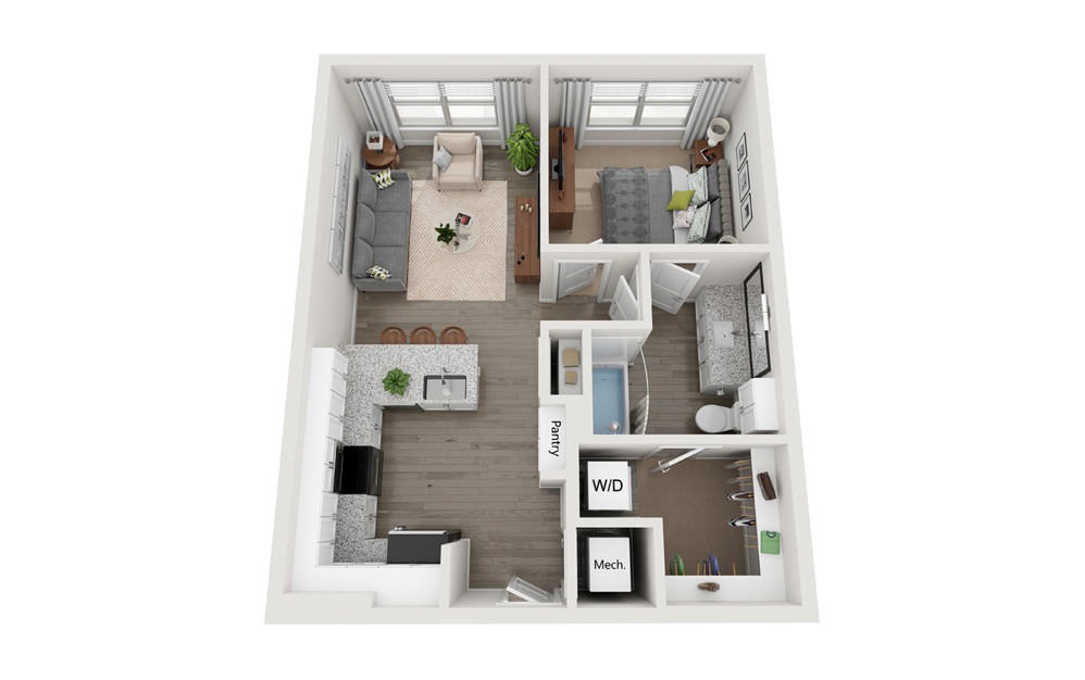 A1 - 1 bedroom floorplan layout with 1 bath and 650 square feet.